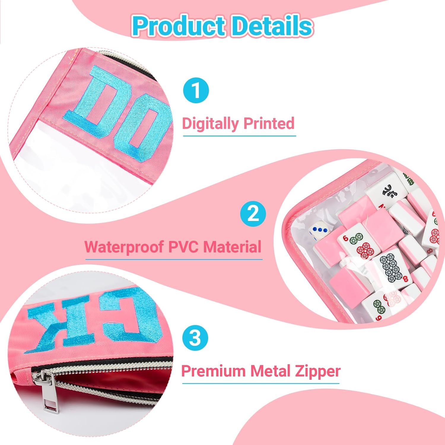 RAWILL Mahjong Tile Bag,Empty Mahjong Bags for Tiles and Racks,Case for American Mah Jong Set with Metal Zipper and Letters (Case Only)