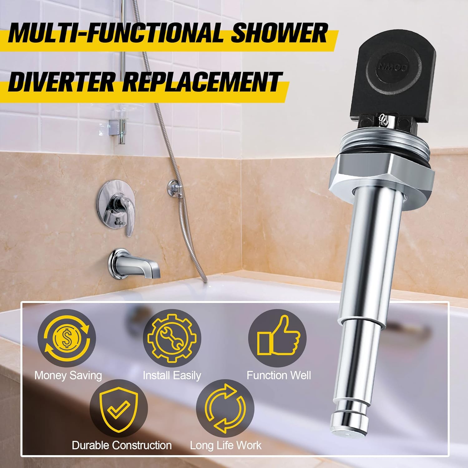 Enhon 1 Pack Push Button Shower Diverter Compatible with Delta RP5649 | Compatible with Delta 600 Series Valve, Shower Diverter Assembly, Single Handle Tub Shower Replacement, Easy Installation