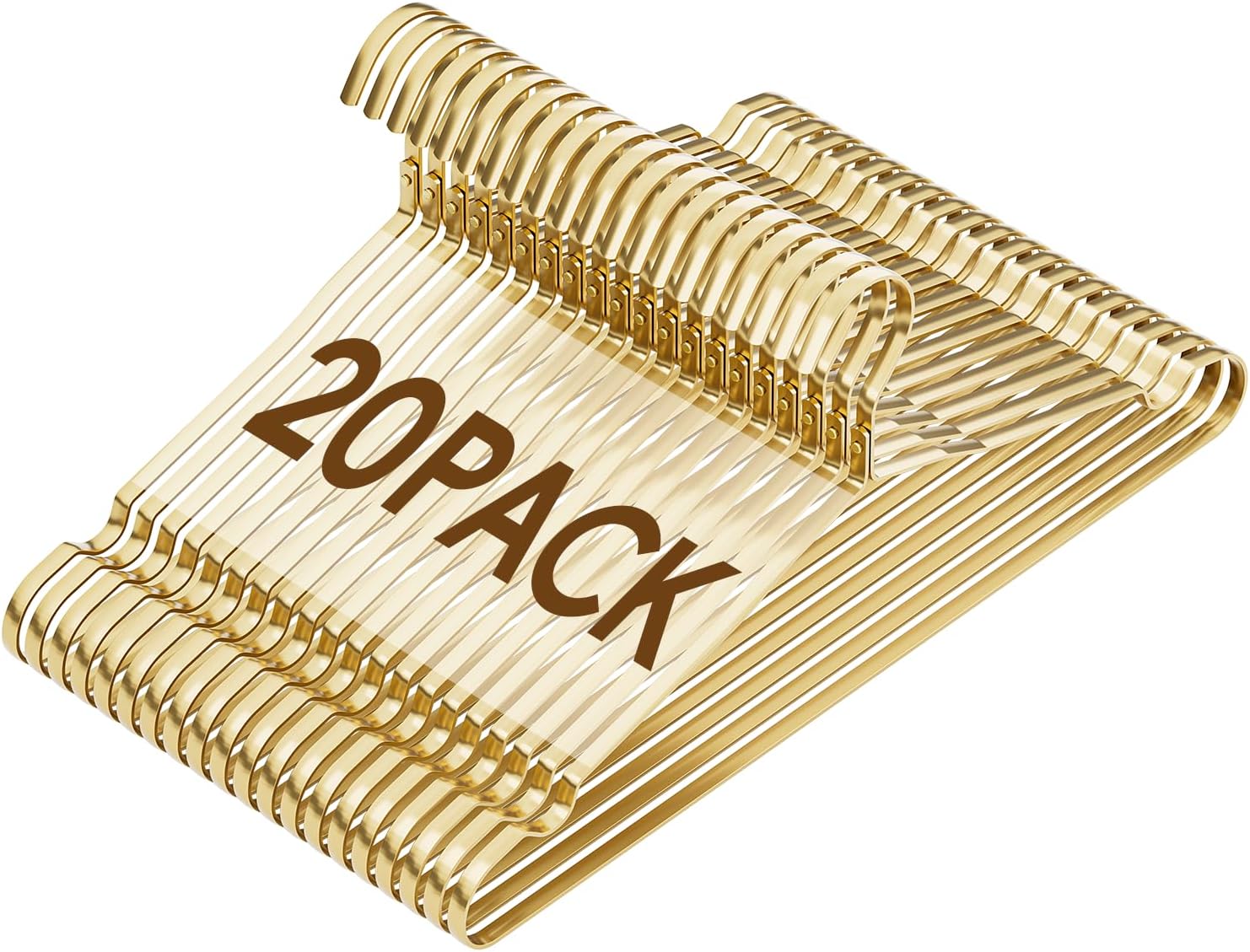 20 Pack 0.31" Widen Coat Hangers, Premium Matte Gold Aluminum, Durable Metal, Lightweigh & Sturdy, for Standard Size Suits, Clothing, Jacket, Pant, Dress, Shirts, Skirts