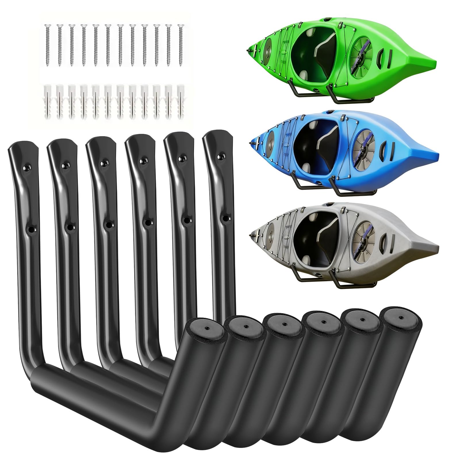 Kayak Storage Rack Wall Mount (15"), Kayak Hooks, Heavy Duty Garage Storage Hooks for Kayaks Suitable for Hanging Ladders, Bikes, Kayak Storage Racks