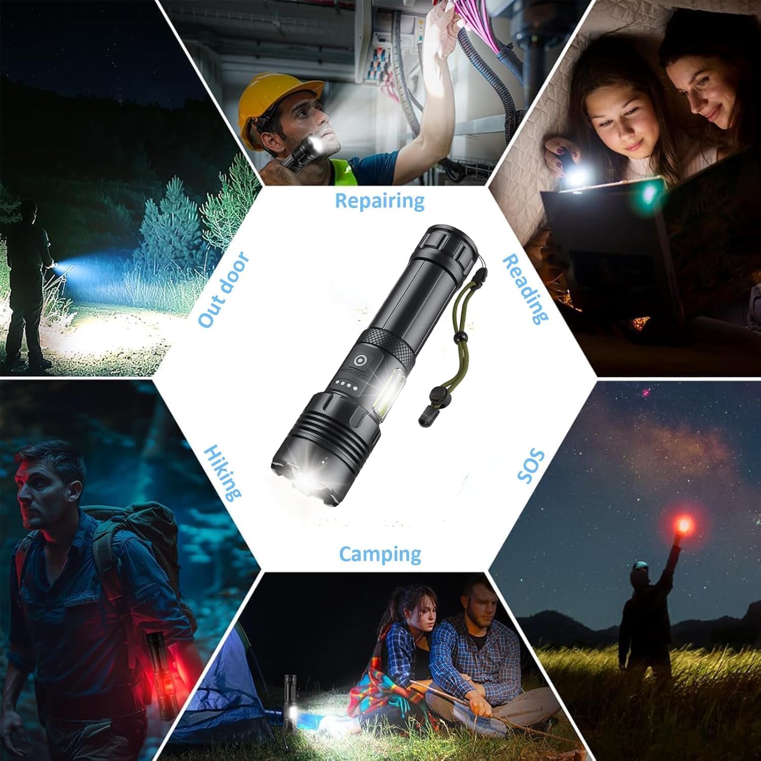 High Power Rechargeable Flashlight - LED Torch & Emergency Lamp -9