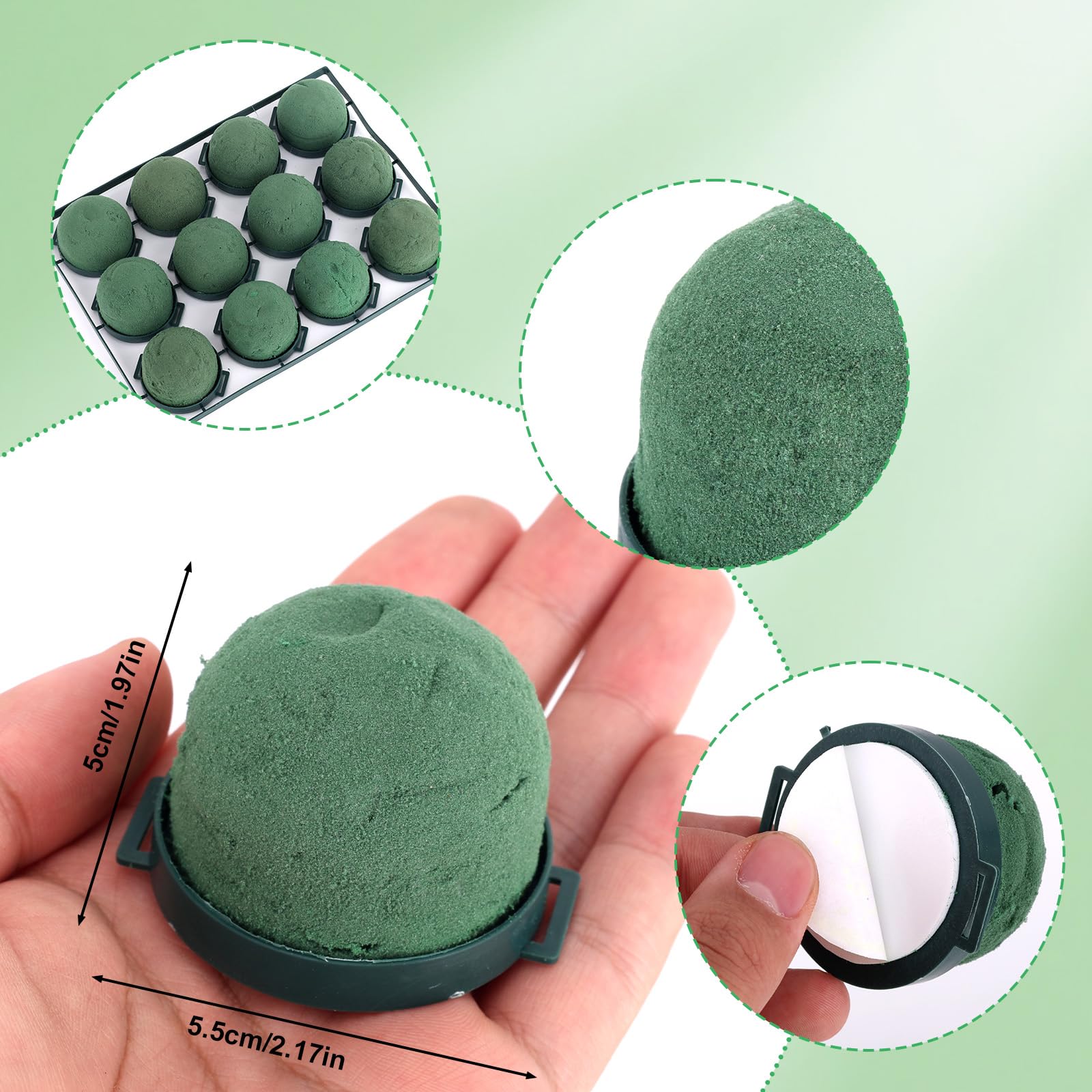 12pcs Flower Foam Ball Holder, Mini Floral Foam Block Small Round Florist Arrangements Artificial Flower Wedding Party Decorations Wine Bottle Decor (Green) - Image 2