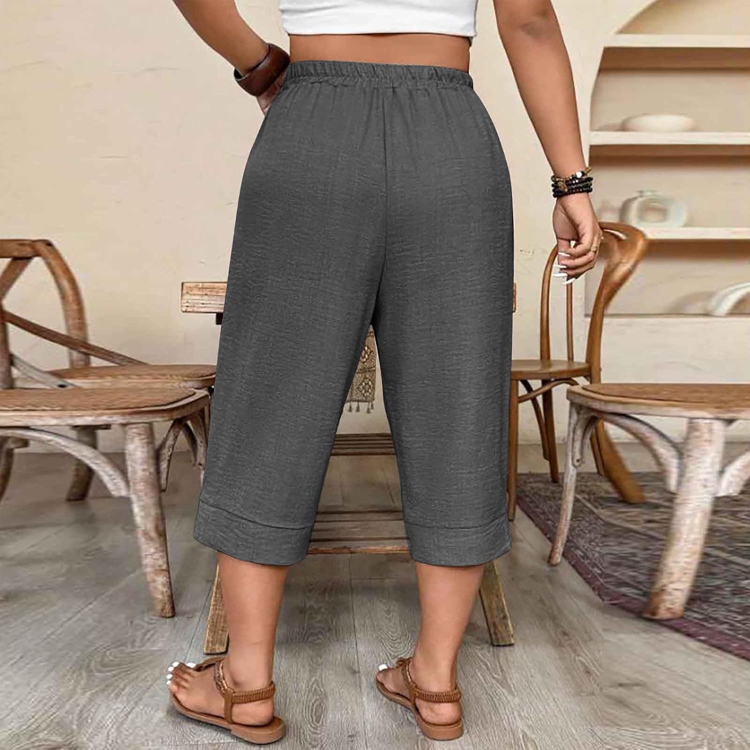Womens Wide Leg Capri Pants Summer Palazzo High Waisted Casual Lounge Vacation Cropped Beach Trousers Work Outfits