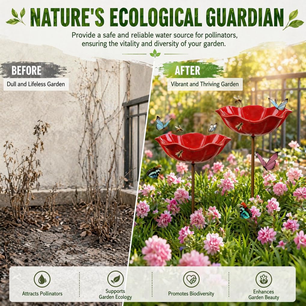 2 Stück Bienentränke Blume für den Garten, Bienentränke, Vogeltränke Blume aus Metall, Gartenstecker Vogeltränke, Dekorative Futterschale für Vögel und Bienen, Gartendekoration für Rasen und Balkon