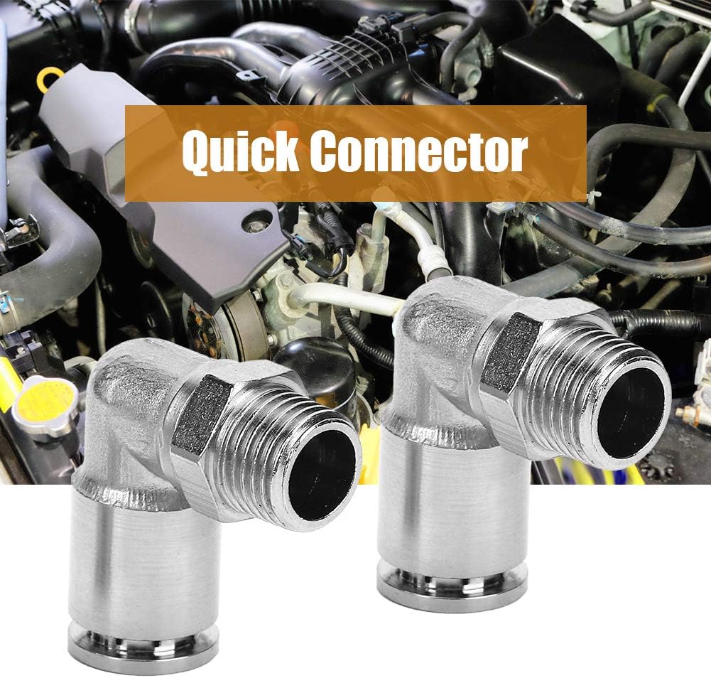 2 Pcs Heavy Duty Plated Brass Pneumatic Quick Connect Coupling with BSPP Thread Right Angle Fittings for Air Compressor Tools PU Nylon Hose Industrial Applications (1/4in)