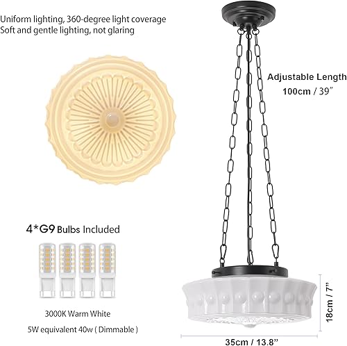 Miniatura 2 de Lámpara colgante de cristal de leche, lámpara colgante de techo moderna de mediados de siglo de mediados de siglo, lámpara vintage para dormitorio,
