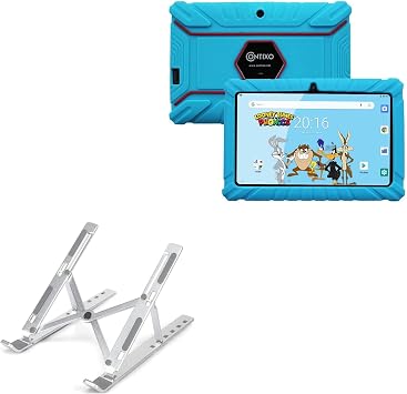 BoxWave Stand and Mount Compatible with Qilive Tablet for Kids 7 in - Compact QuickSwitch Stand, Portable Multi Angle Viewing Foldable Riser - Metallic Silver