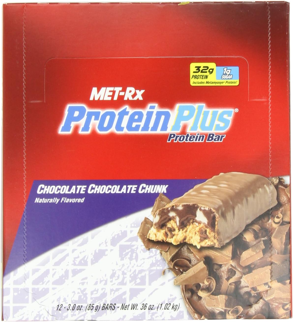 MET-Rx Protein Plus Protein Bar, Chocolate Chocolate Chunk, 3 Ounce (Pack of 12)
