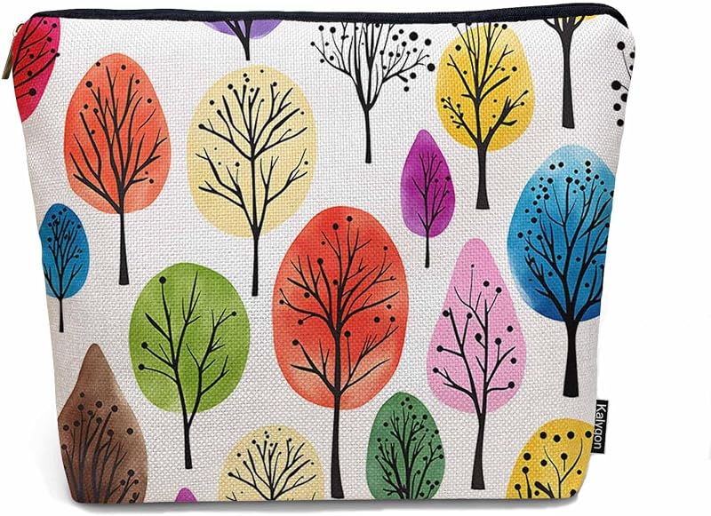 Necessaire Kalygon Autumn Tree em linho com zíper, 23 x 18 x 0,51 cm