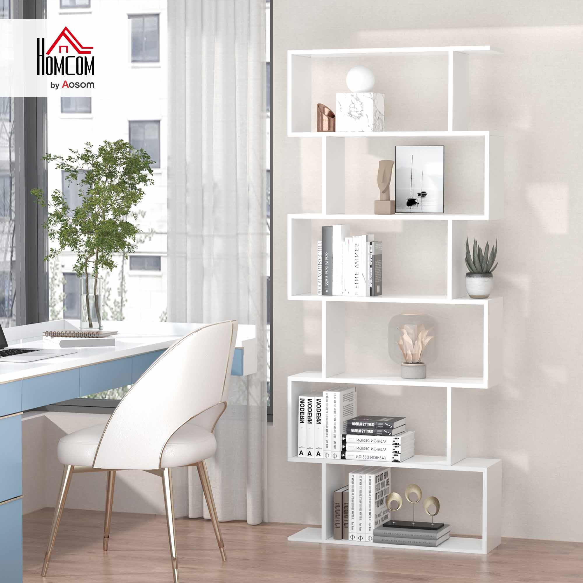 HOMCOM Biblioteca, Librería de 6 Niveles, 80x23x192 cm, Estantería para Libros, Estantería Moderna para Salón, Dormitorio, Estudio, Oficina, Blanco