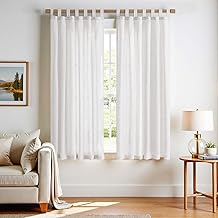 TOPICK Weiß Gardinen mit Schlaufen Leinen Vorhänge für Wohnzimmer Schlafzimmer Stores Fenster Halbtransparent Lichtfilterung Vorhang Bauernhaus Landhausstil Gardine küche 2er Set 140Bx175H (cm)