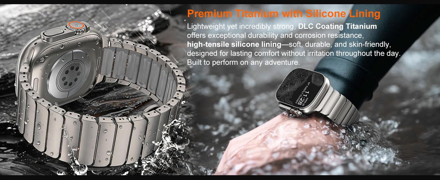 WINGLE Bracelet en titane compatible avec Apple Watch Ultra 3/2/1 49 mm, 46 mm, 45 mm, 44 mm, 42 mm, bracelet de luxe en silicone titane double couche pour homme iWatch Series 11 10 9 8 7 6 5 4 SE 3 2
