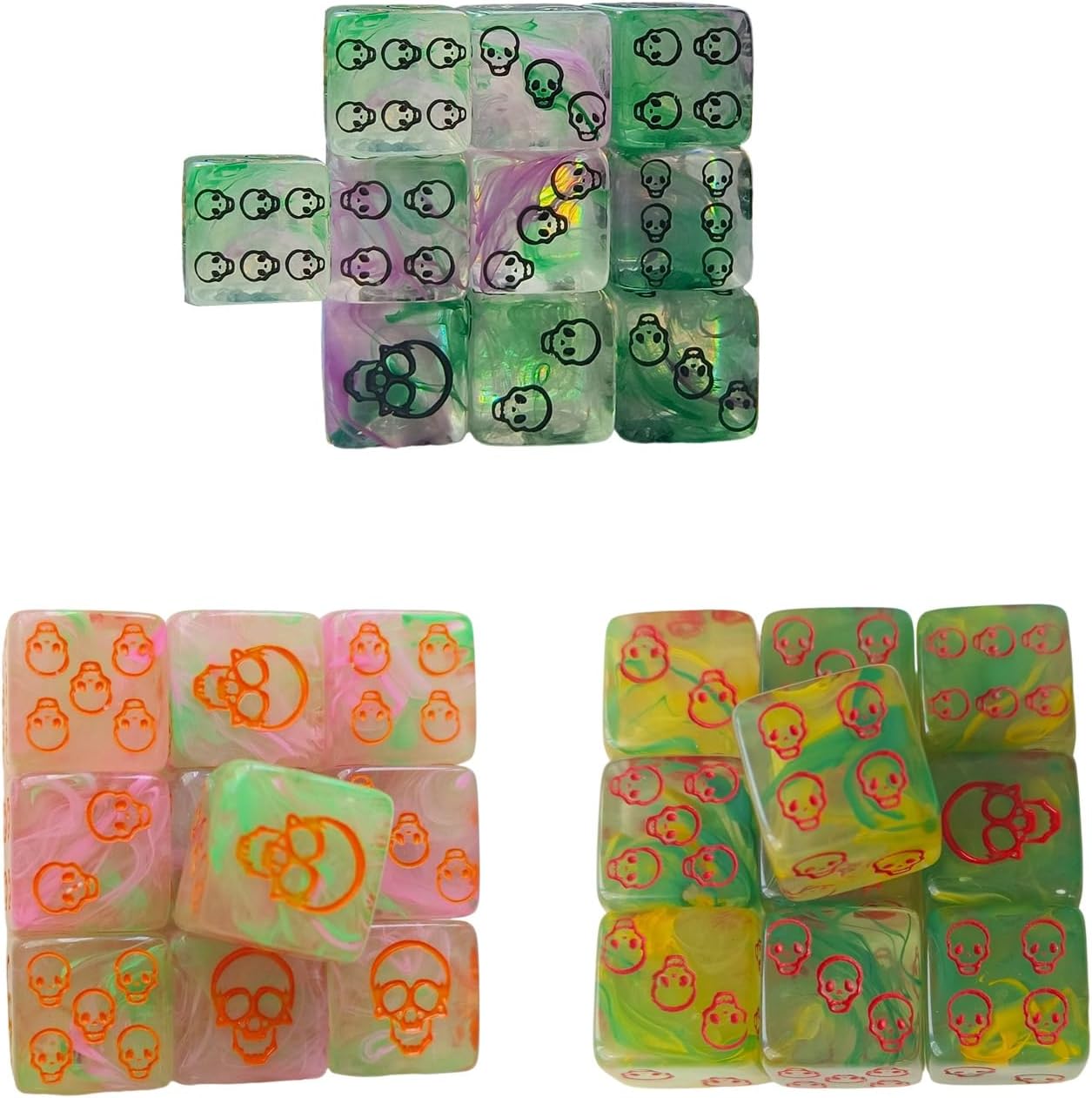 10Pcs Unique Acrylic Skull Pattern Dices Round Corner Role Playing 6 Sided Table Game Smooth Surfaces Six Sided Dices Set Round Corner