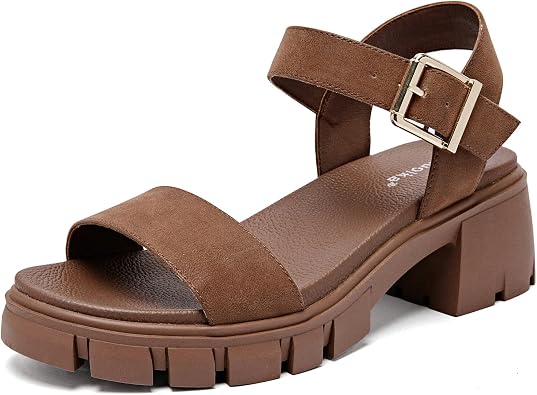 Luoika Womens Wide Width Block Heel Open Toe Sandals
