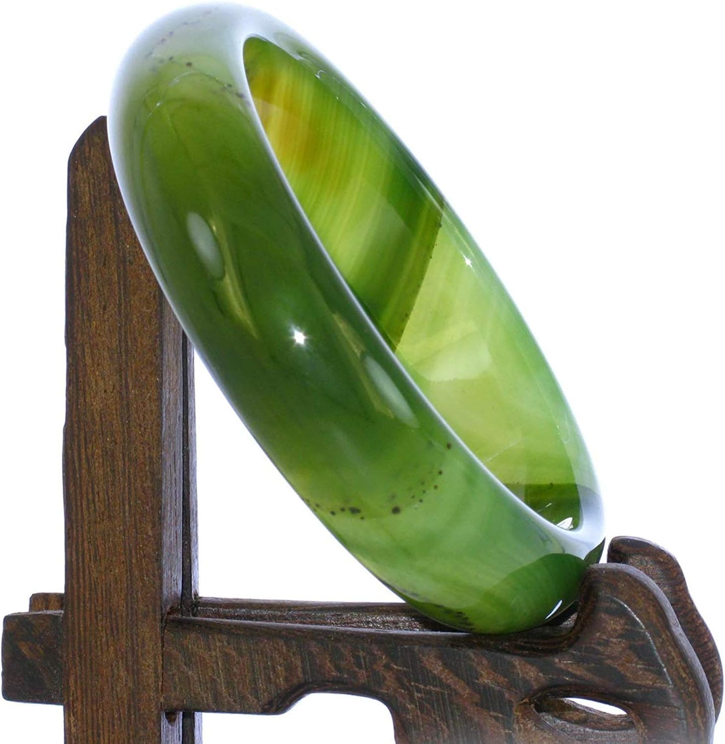 2.6" China Certified Nature Green Chalcedony Jade Women's Bangle Bracelets 6428