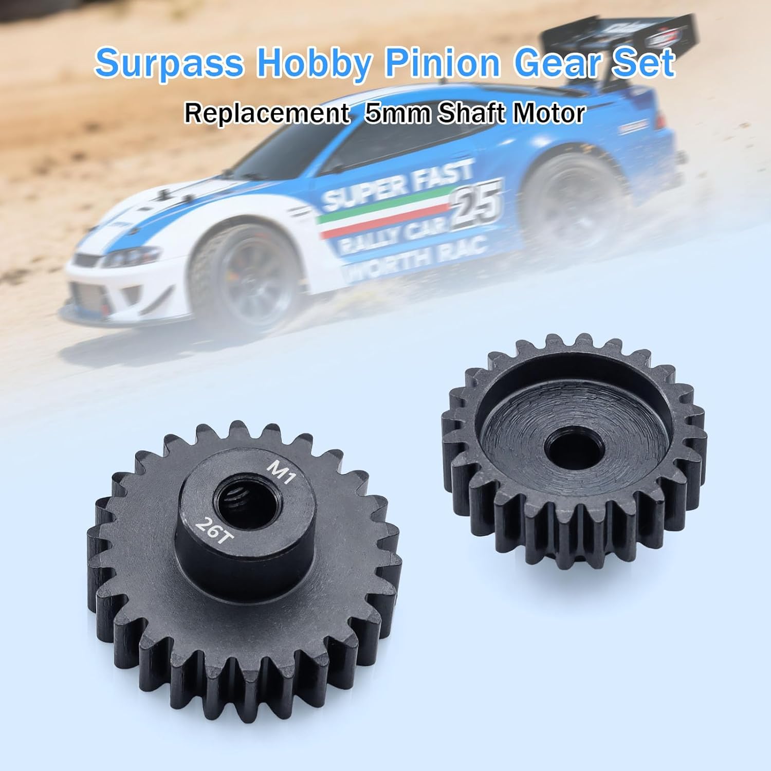 Metal Steel M1 Pinion Gear Sets 22T 23T 24T 25T 26T for 5mm Shaft Motor Gears with Hex Key for 1/8 RC Car Brushless Brush Motor Parts