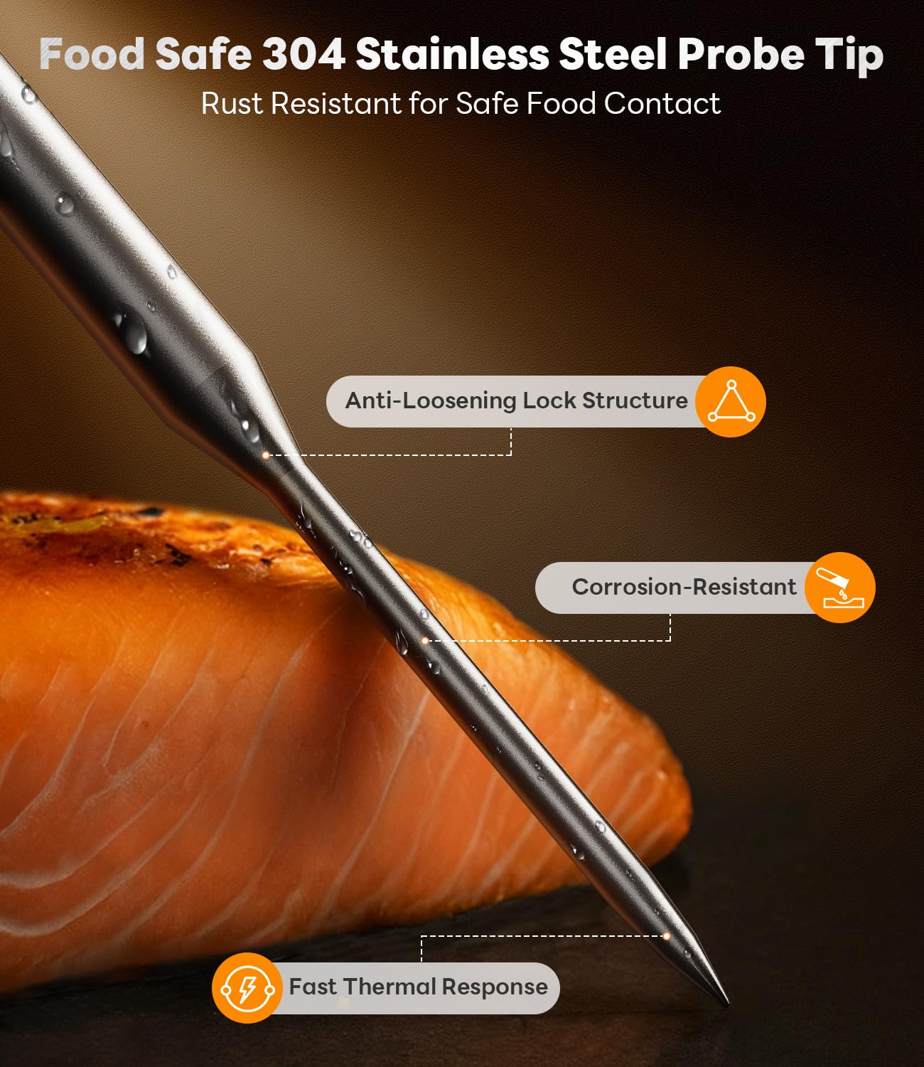 LockView FM151 Termometro per carne con blocco temperatura e ripresa automatica, sonda digitale a lettura istantanea da 0,5 secondi, impermeabile IP67, in acciaio inox 18/8, per cucinare, grigliare