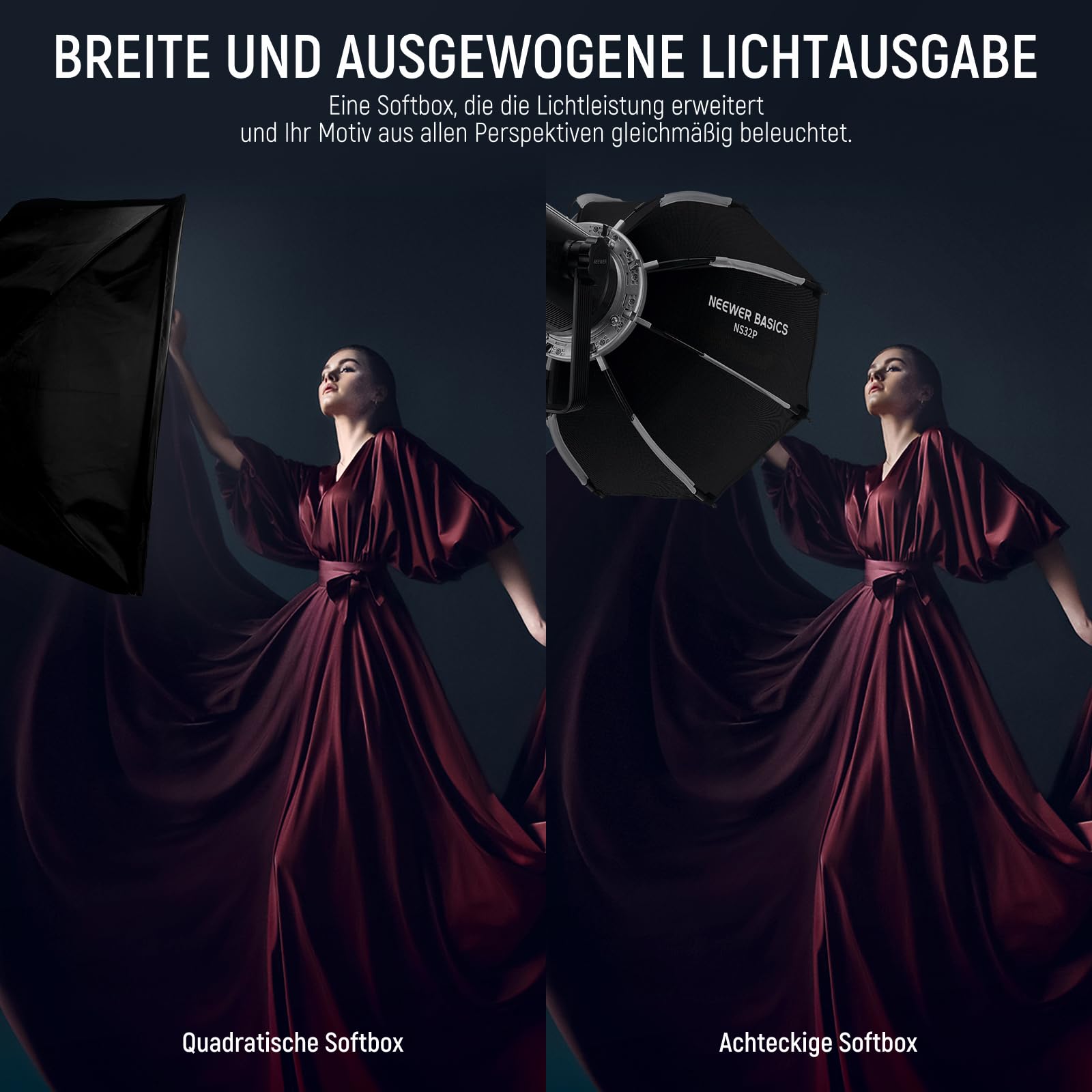 Neewer BASICS Achteckiges Softbox Set für Studiofotografie Videoaufnahmen Streaming 17.7" – Bild 3