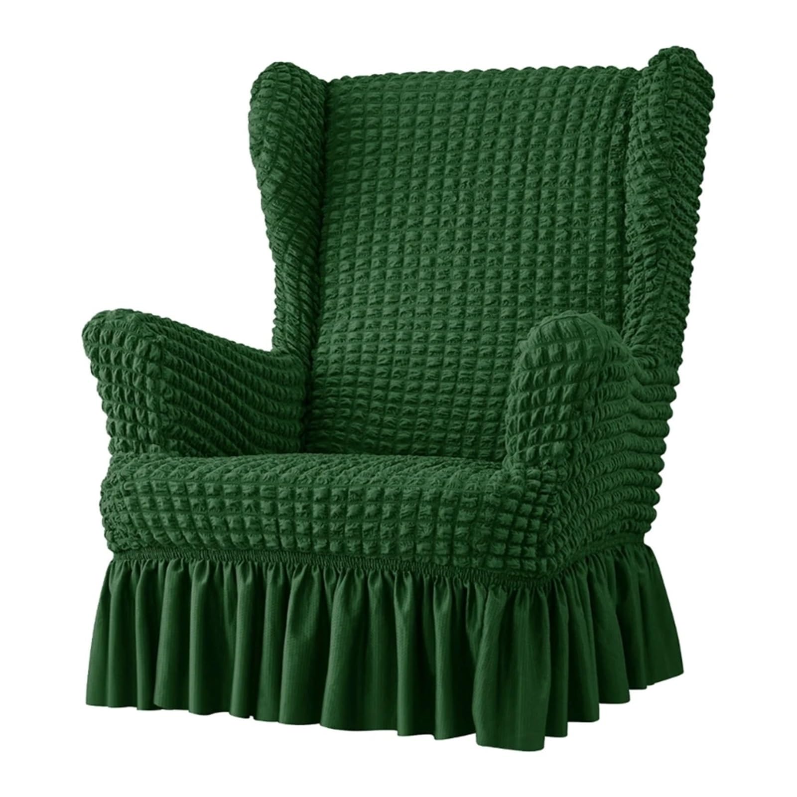 GCYEIDMA Wing Chair Slipcover Stretches Wingbacks Chair Slipcover, Wing Covers with Skirt Soft Back with Arm with Elastic Bottom(Dark Green)