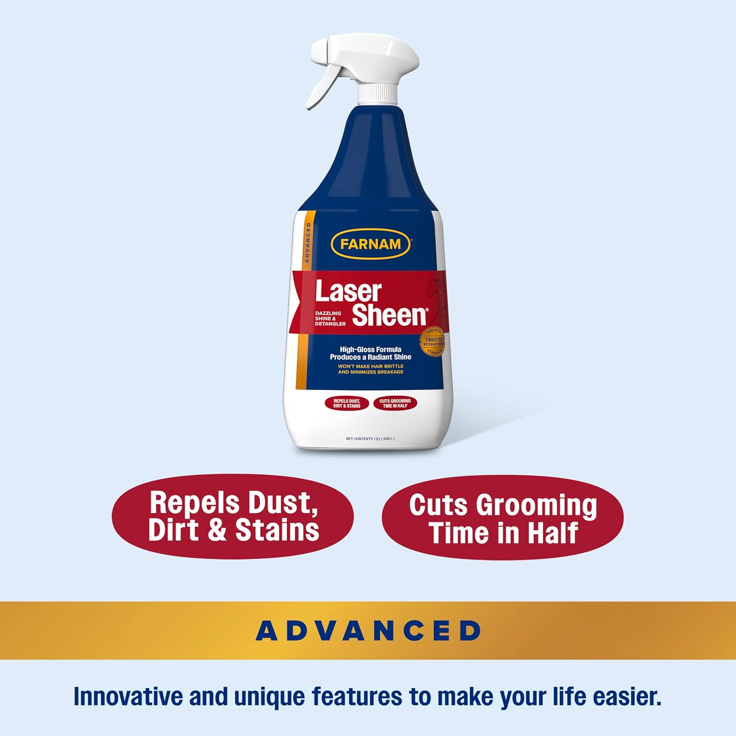 Farnam Laser Sheen Dazzling Shine and Detangler for Horses, Repels Dirt and Stains, Ready-To-Use Spray, 32 Ounces