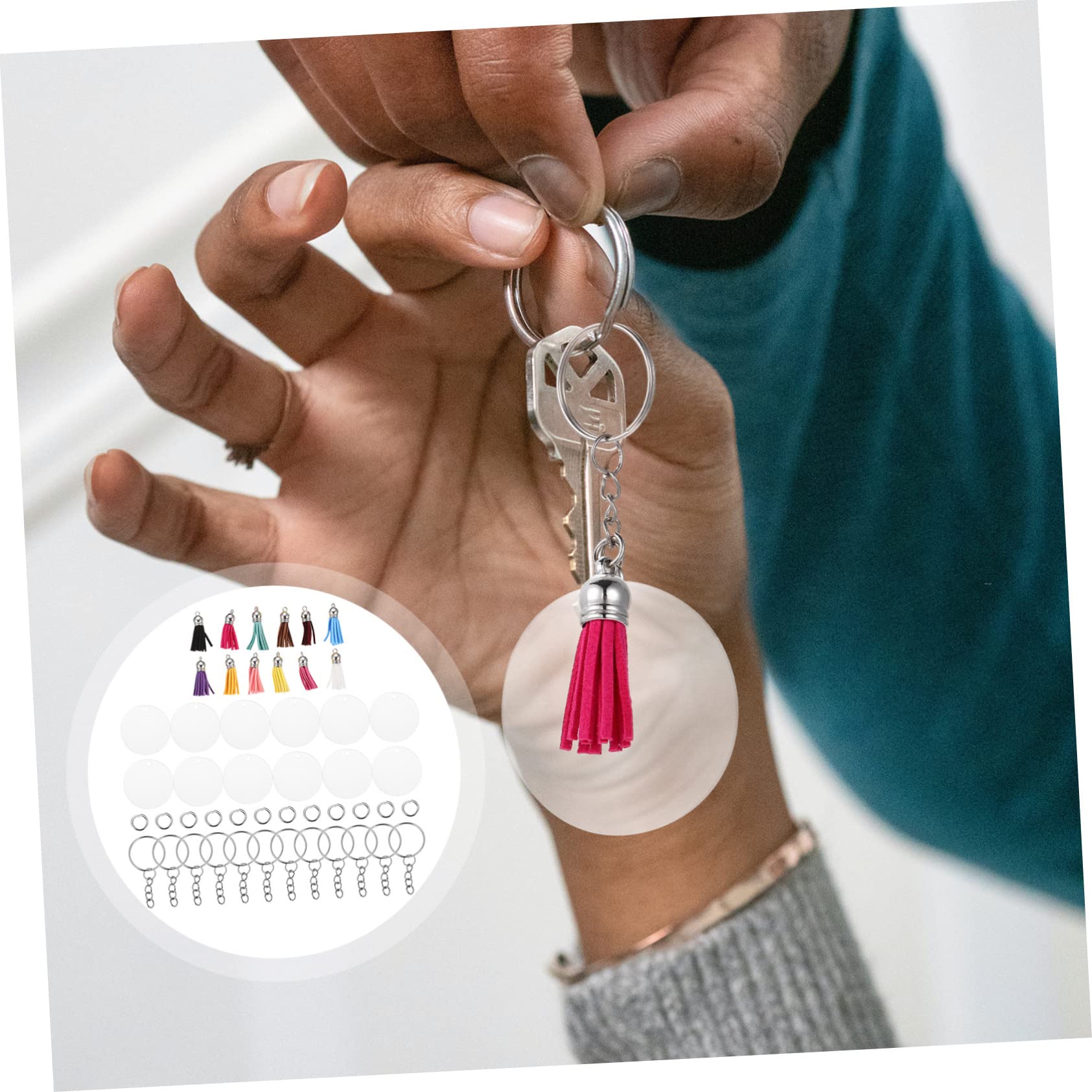 Angoily 48 Sätze Teiliges Diy mit Bunten Quasten Schlüsselanhängern Handgemachte Schlüsselringe für Taschen Schulranzen und Schmuck Vielseitige Bastelzubehör für Projekte