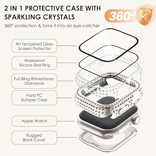 Vista 92 de WINGLE Paquete de 10 fundas protectoras de pantalla para Apple Watch de 1.575 pulgadas SE 3/2/1 Series 6 5 4 con vidrio templado, carcasas Paquete