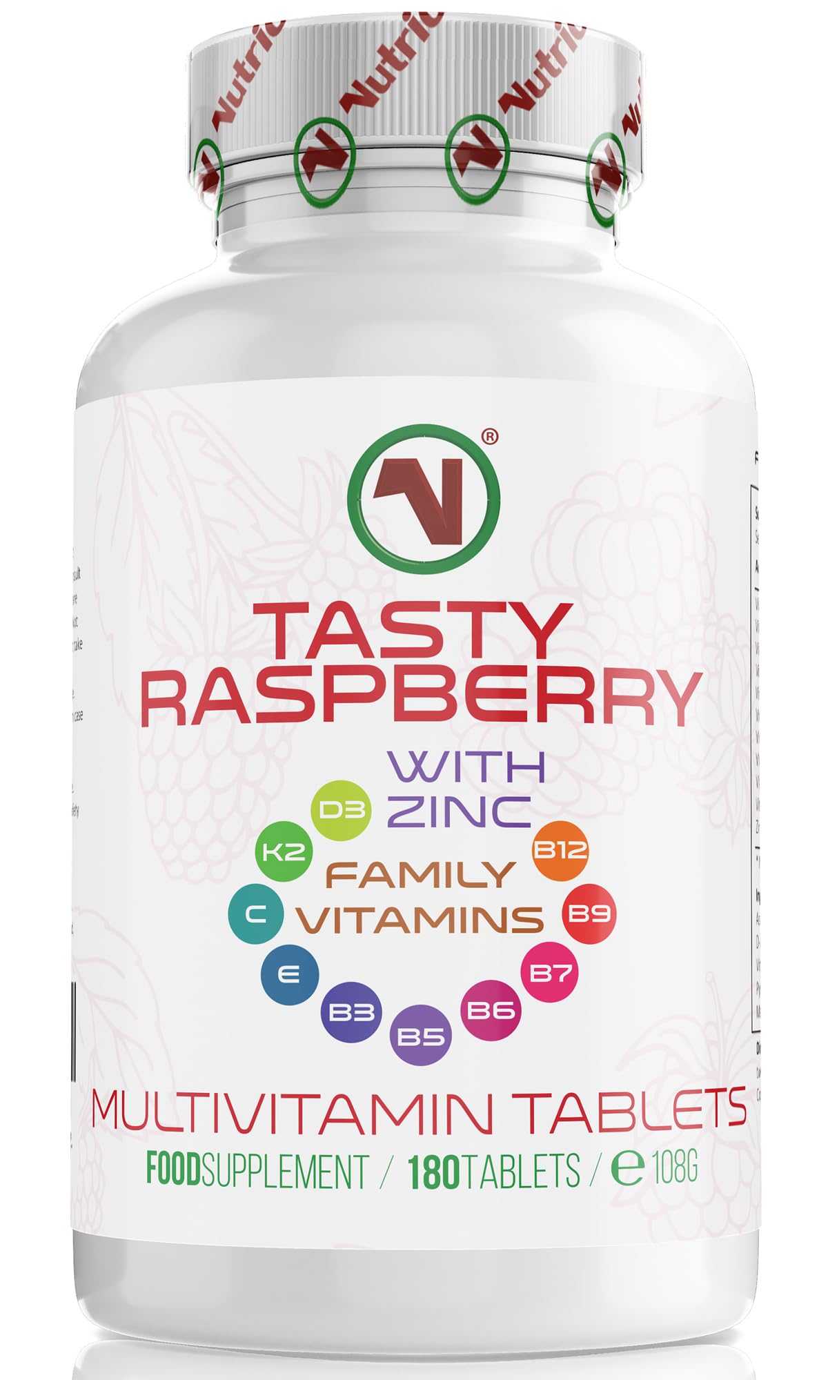 Tasty Raspberry Multivitamin Tablets, 180 Chewable Vegetarian and Vegan Friendly Tablets, Suitable for Adults and Children from 3 Years of Age.