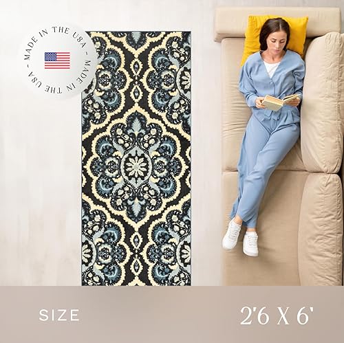 Miniatura 3 de Maples Rugs Vivian Medallion - Alfombra para pasillo, fabricada en Estados Unidos, lavable, antideslizante, alfombra de interior para pasillo,