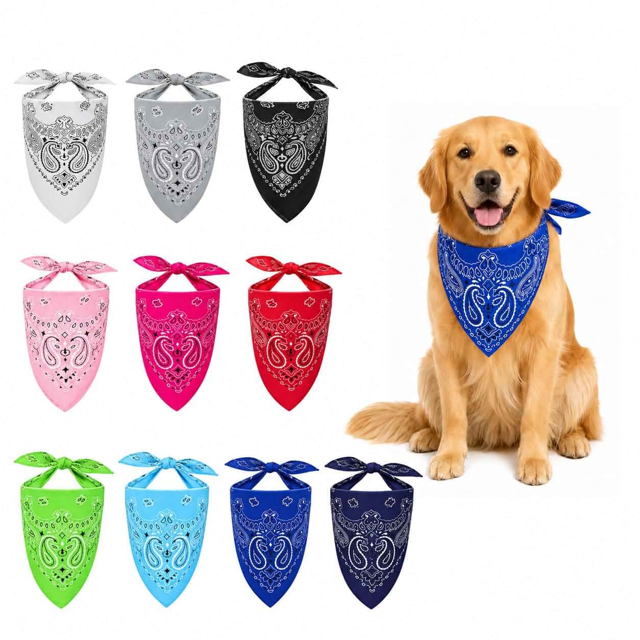 10 Pack Classic Square Bandanas for Medium, Large and Giant Dogs CabyGift Traditional Tie-On Dog Bandanas Bulk Soft Colorful Scarf Bibs Handkerchief Accessories, 21" x 21"