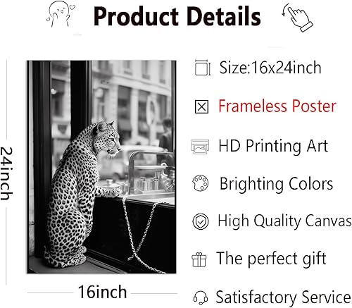 Miniatura 2 de Arte de pared de guepardo en blanco y negro, impresión de ventana retro, impresión de guepardo vintage, arte de pared retro a la moda, impresiones