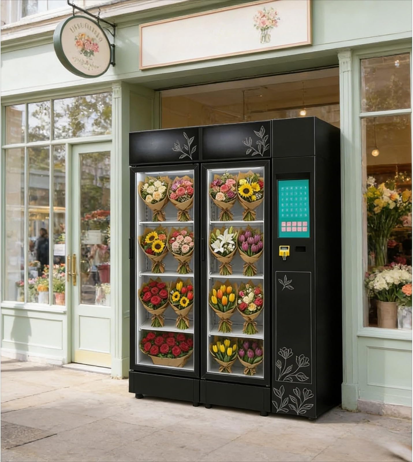 Flower Vending Machine, Fresh Floral Vending Machine with Touchscreen and Adjustable Shelves, 24/7 Self-Serve Flower Dispenser for Shopping Malls, Airports, Hotels