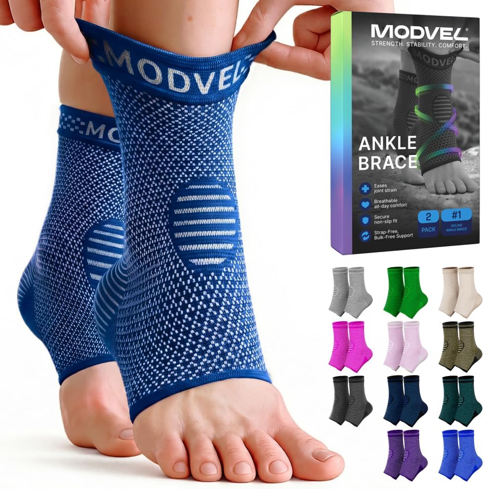 Modvel Nylon 2 Pack Ankle Brace Compression Sleeve|Injury Recovery, Joint Pain|Fsa Or Hsa Eligible|Achilles Tendon Support, Plantar Fasciitis Foot Socks With Arch Support