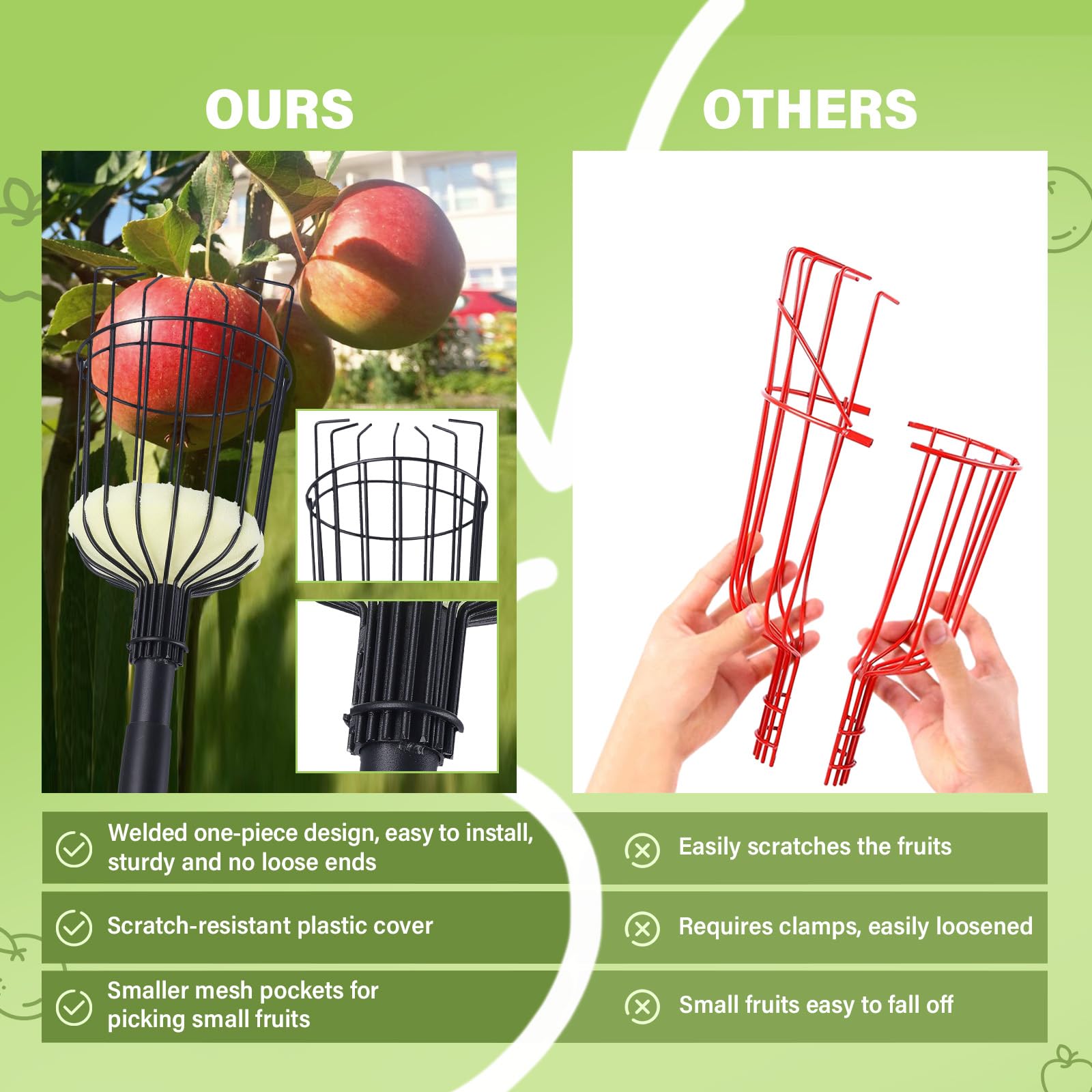 Recogedor de Frutas Ajustable de 115cm a 257cm, Recolector de Frutas, Palo para Recoger Manzanas, Duraznos,Peras