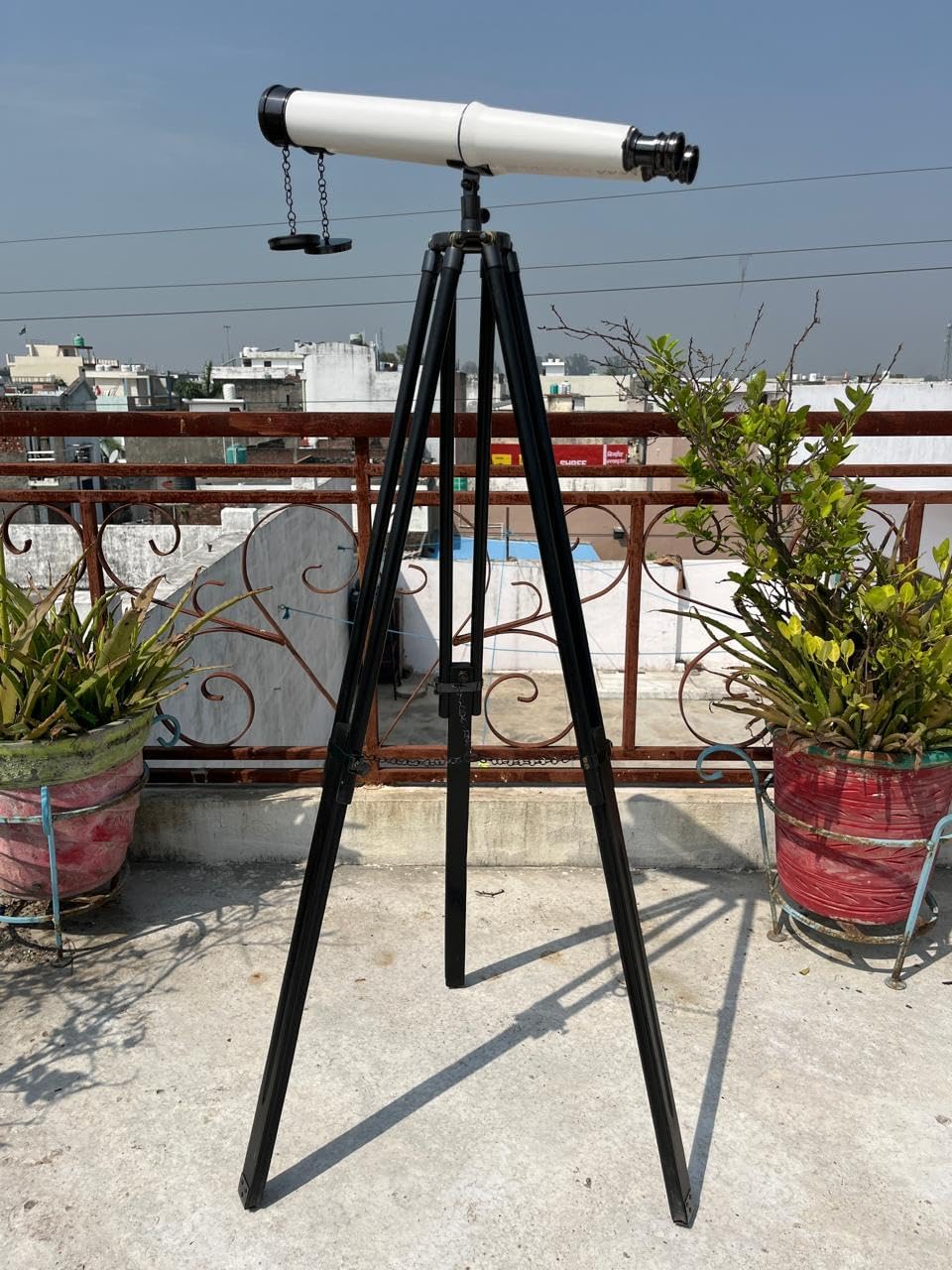 Brass Marine Navy Nautical Double Barrel Binocular with Adjustable Tripod Stand Decorative Nautial Telescope for Home,Office & Outdoor Viewing Classic Astronomical Scope with Lense Caps