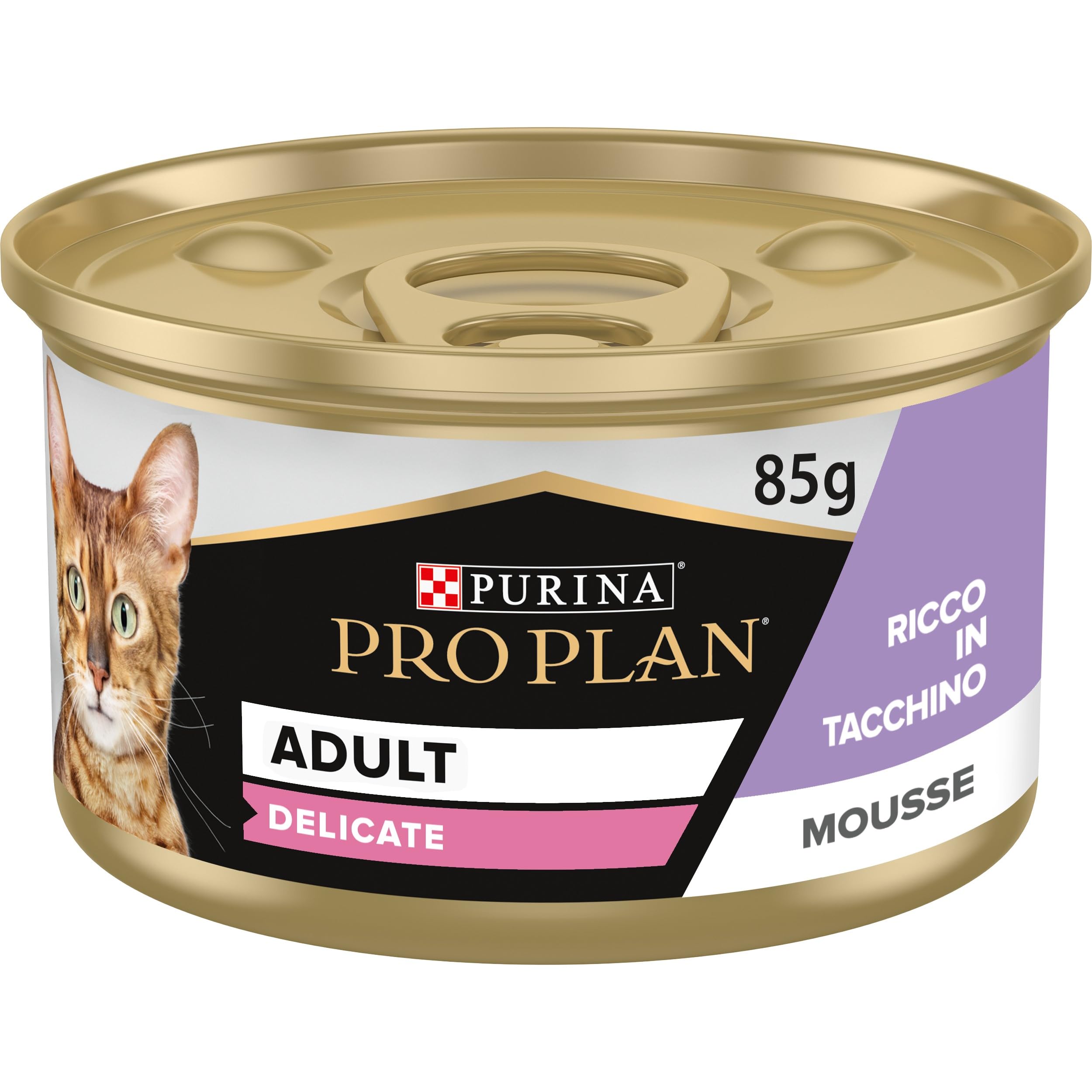 Purina Pro Plan Comida Húmeda para Gato Adulto Delicate Mousse Rico en Pavo, 24 latas de 85 g
