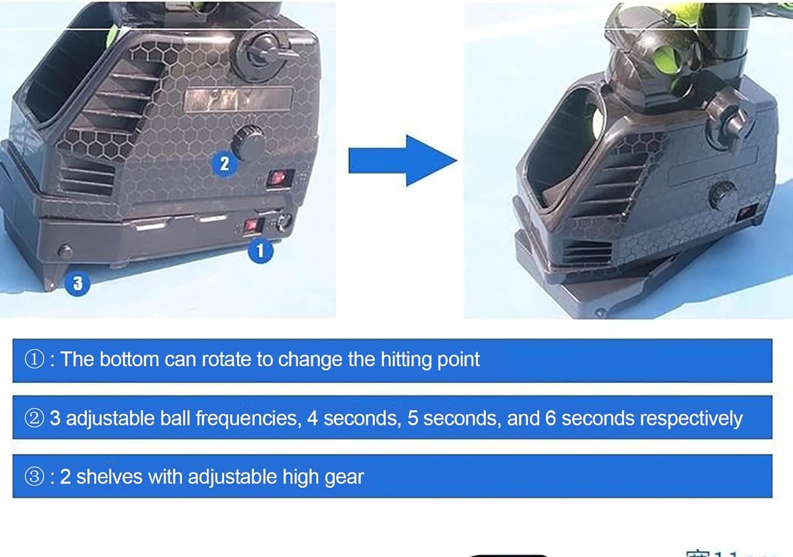 Macchina per palline da tennis, rotazione automatica efficiente, frequenza e intensità di servizio regolabili, può contenere circa 30 palline, esercizio agile, per principianti, bambini, adulti