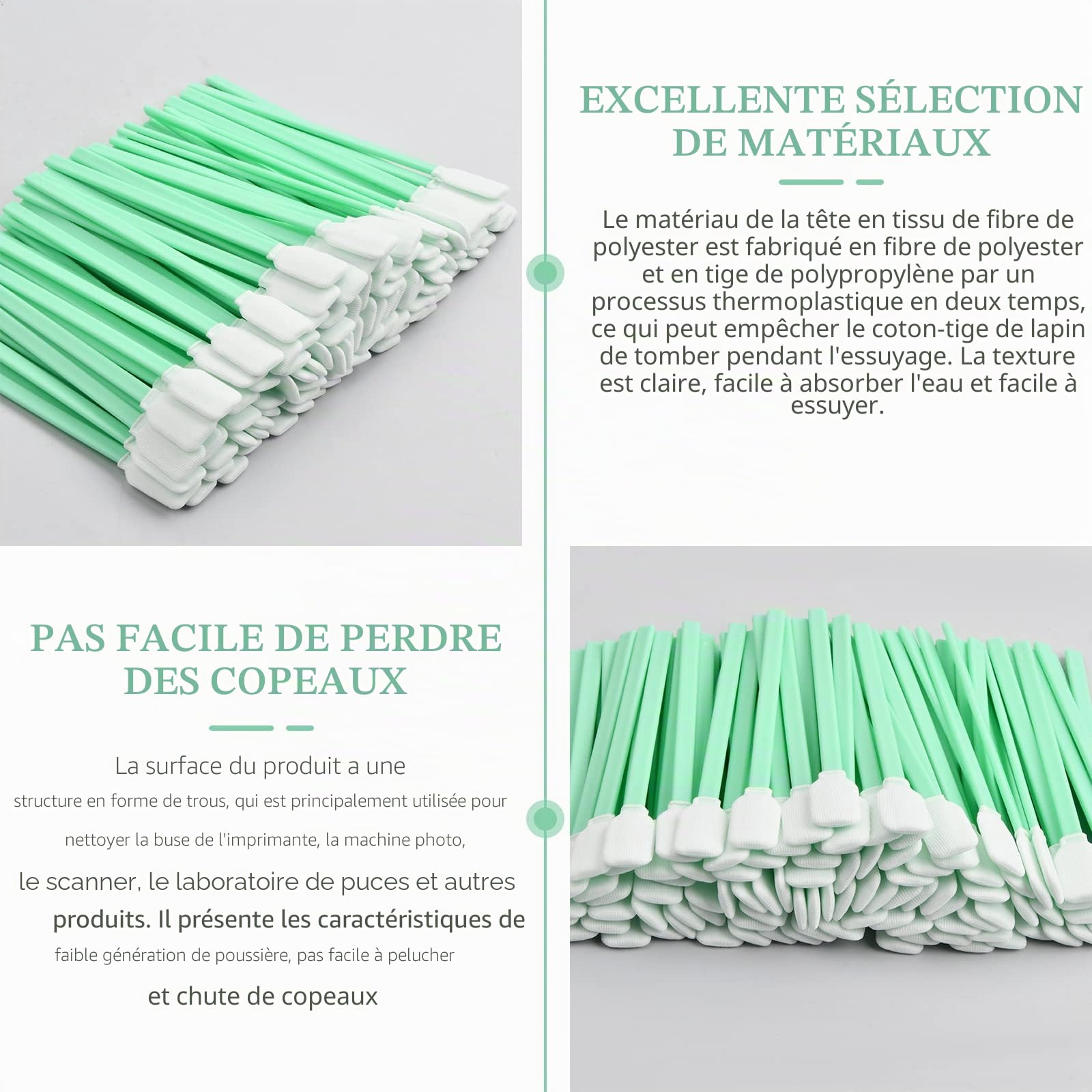 100 Pièces Bâtonnets de Nettoyage en Mousse, Écouvillons de Nettoyage, Bâtonnets de Nettoyage en Mousse sans Poussière pour Imprimante à Jet d'encre,Tête d'impression, Lentille Optique
