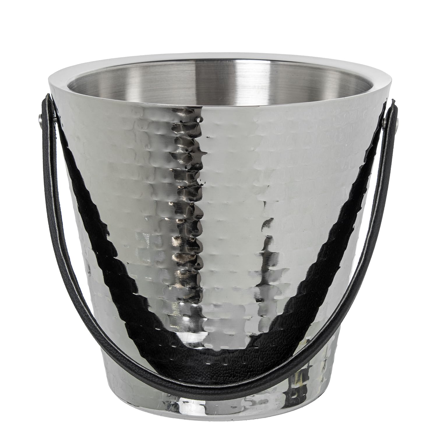 Cubo champanera acero inox seau à champagne brillant avec anse cuir design martelé 23cm