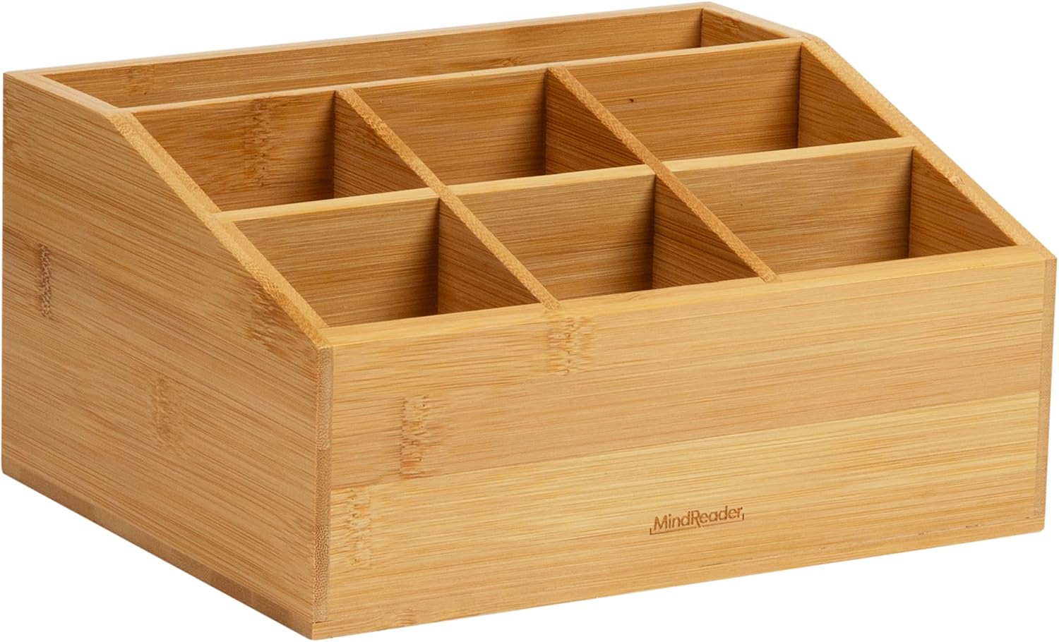 Mind Reader Desktop Organizer, 7-compartment, Office Essentials, Modern, Office, Bamboo, 9.25"L x 7.25"W x 4.5"H, Brown