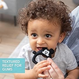 Bumkins Disney Baby Teething Freezer Toy Keys Rings, Soft Flexible Platinum Silicone Pacifier, Safe to Chew, Cool Teether Gum Relief, Essentials for Babies 3 Months, Freezable, Sensory, Mickey Mouse