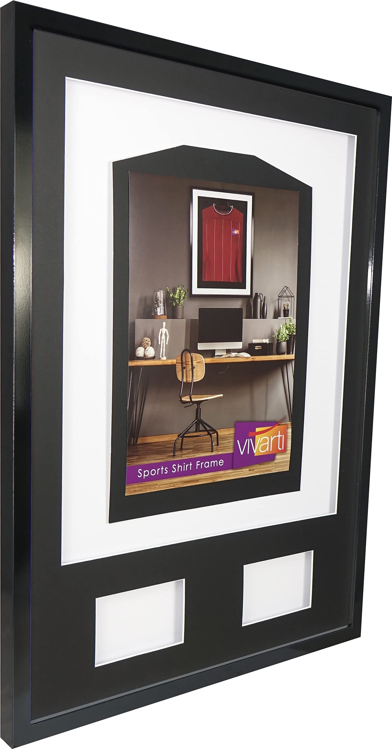 Vivarti DIY Junior 3D montado + doble apertura camisa deportiva marco A1 59,4 x 84 cm – marco negro brillante, soporte negro, tarjeta de respaldo blanca