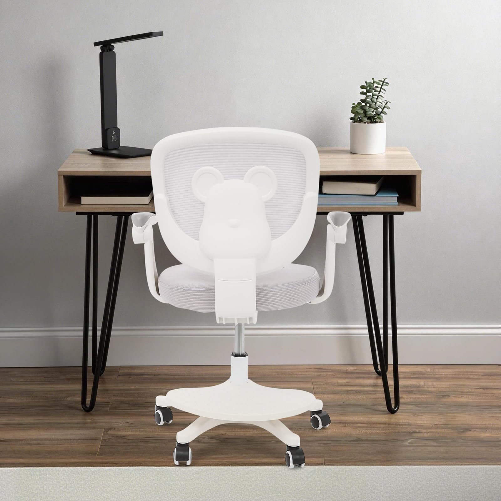 Sedia da scrivania per bambini, ergonomica, con braccioli e poggiapiedi regolabili, sedia girevole per bambini, sedia per computer, adatta per ragazze e ragazzi (grigio chiaro)