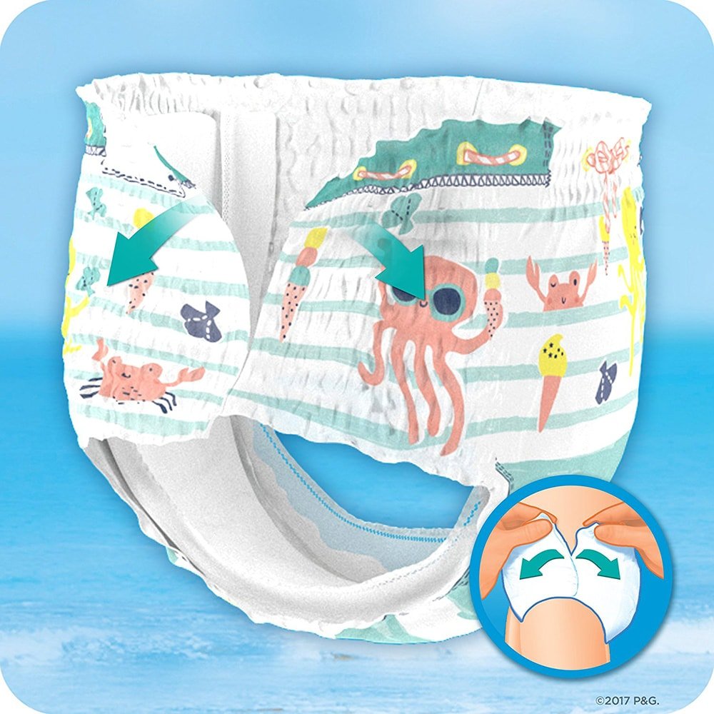 Pampers Pieluchy dla niemowląt rozmiar 4 (9-15 kg), rozpryskiwane spodnie do pływania, 88 pieluszek, opakowanie oszczędzające miejsce, nie zwiekają w wodzie