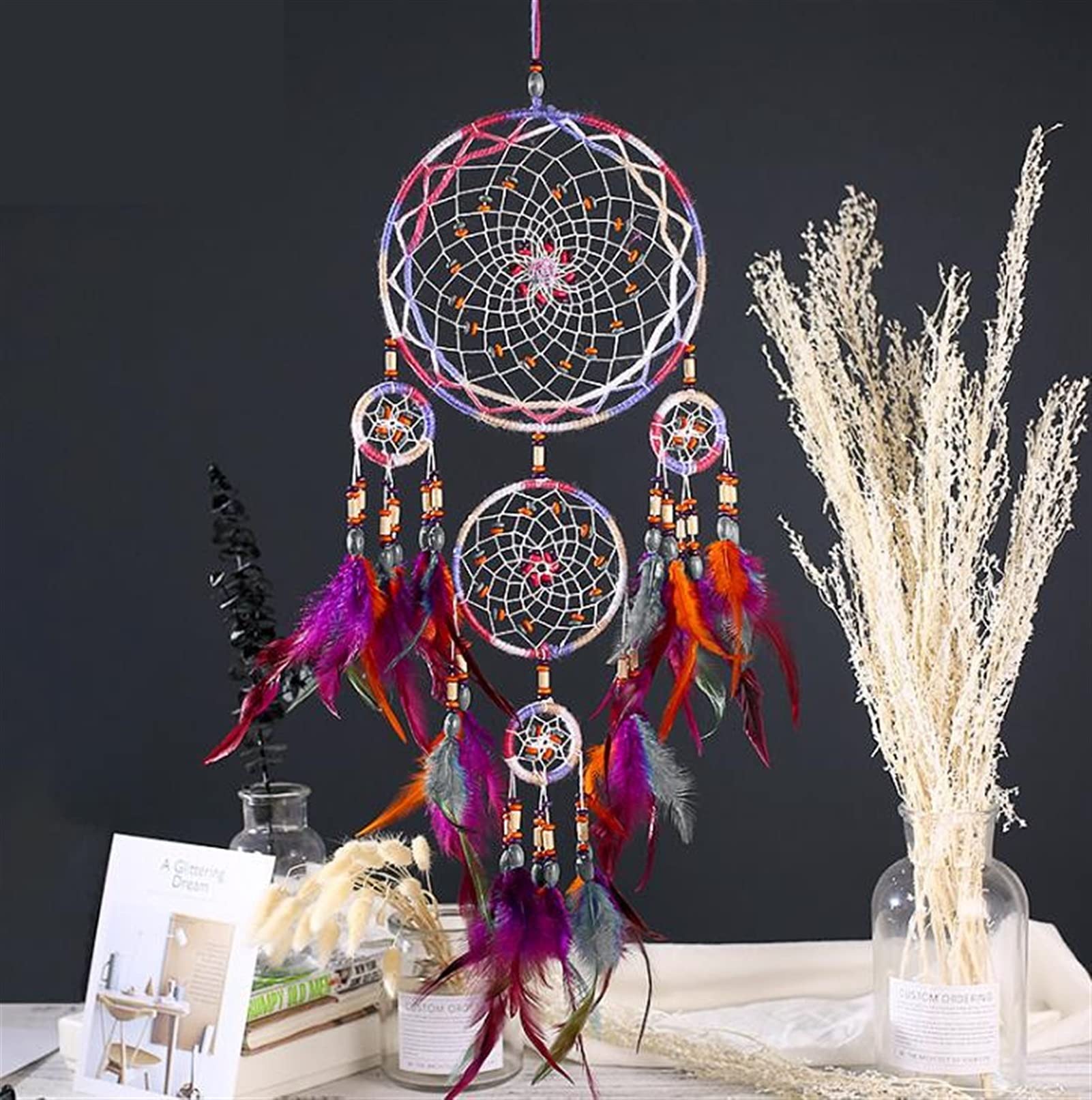 Campane a Vento Dream Catcher, Feather Crafts Acchiappasogni Campanelli eolici Fatti a Mano Rete Acchiappasogni