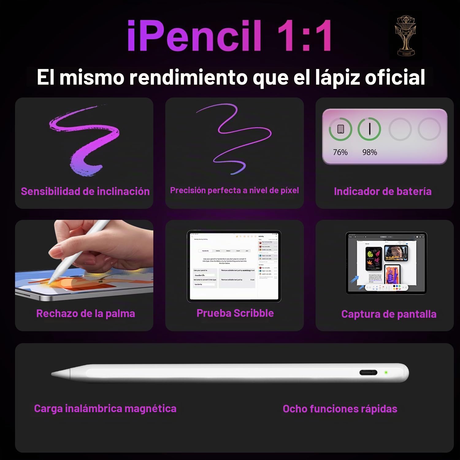 Carga Inalámbrica Magnética Lápiz para iPad 2018-2026, Pencil 2a generación para iPad con inclinación y rechazo de Palma, Pencil Pro para iPad Pro M4/Air M2 M3 Mini