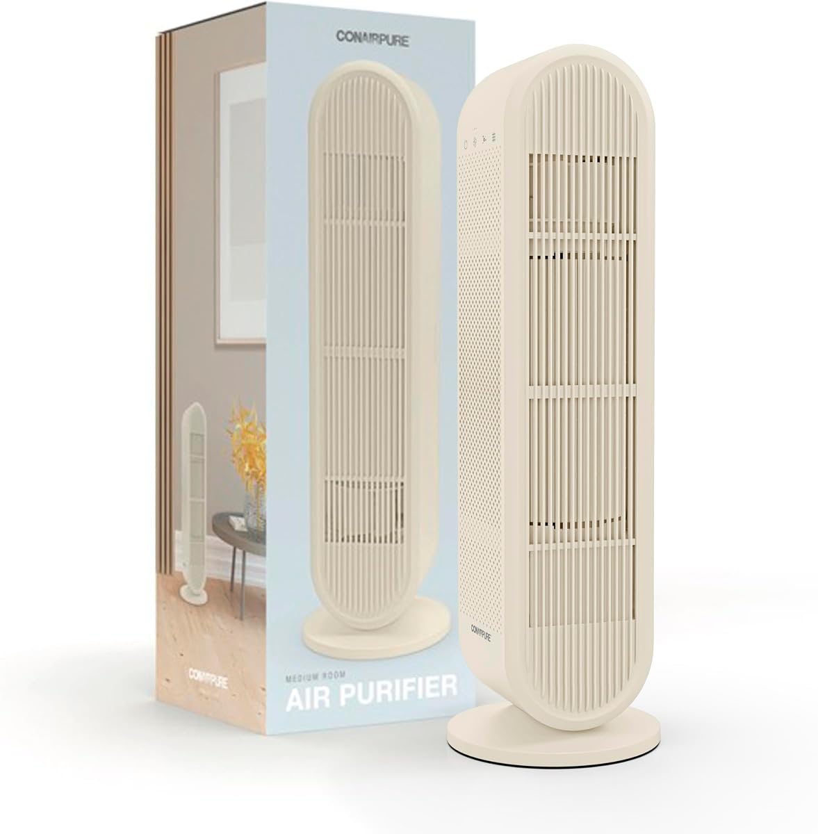 Purificador de aire Conair, filtro de aire HEPA, purificador para alergias, polvo, polen, control de olores, habitaciones de tamaño mediano de hasta 200 pies cuadrados. Pie.