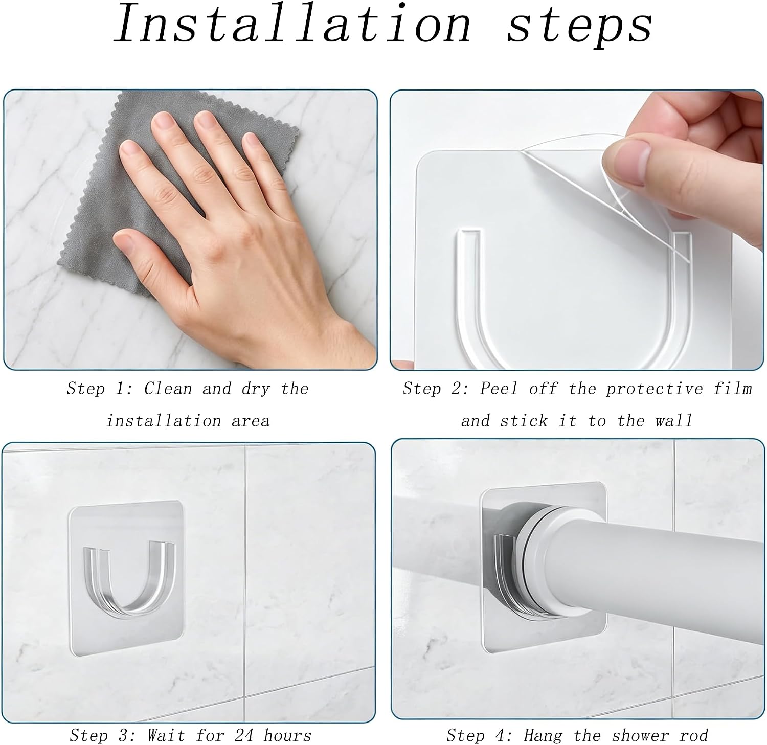 12PCS No Drill Strong Adhesive Shower Curtain Rod Holders Telescopic Curtain Rod Brackets No Trace Hook Accessories 4 Large And Small Semi Circular Supports And 4 Flat Holders Respectively