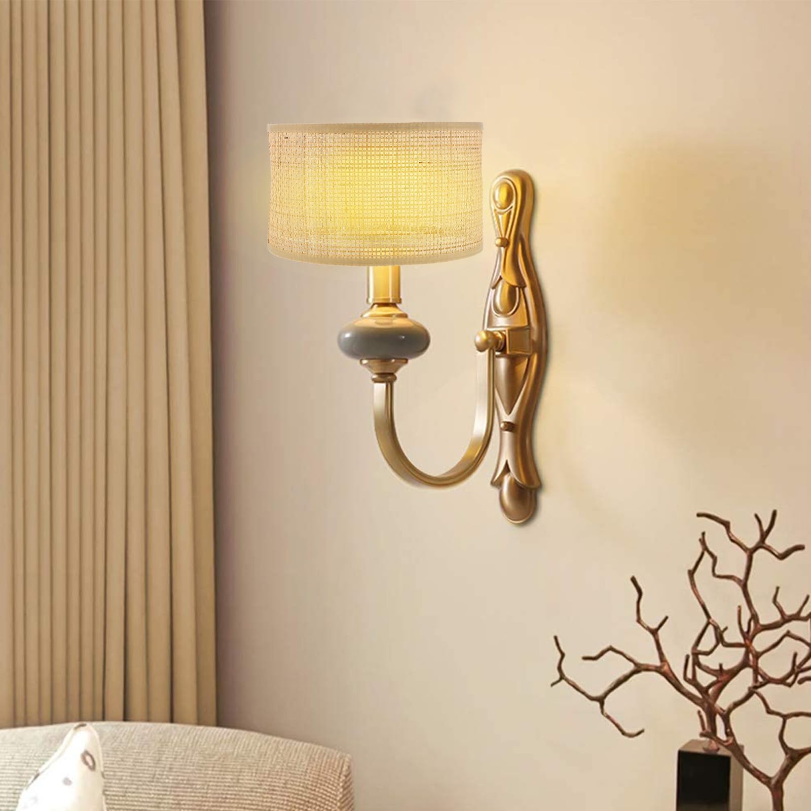 Gadpiparty Paralume in Rattan Intrecciato a Mano per Lampade Sospensione, Elegante e Rustico, Facile da Usare, per Decorazione Casa Khaki