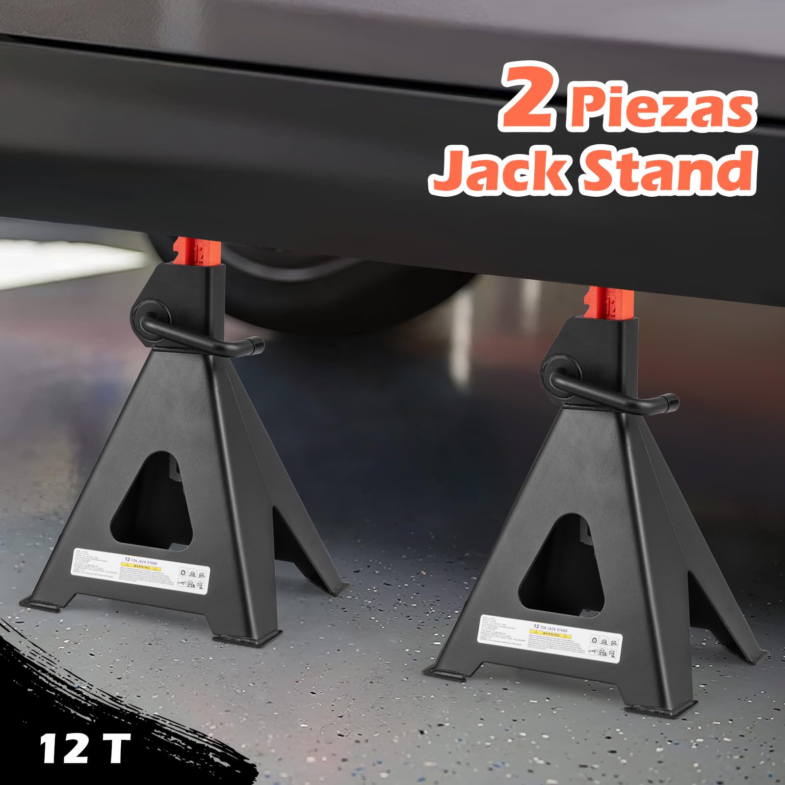 GOPLUS Juego de 2 Caballetes de Apoyo 12T con Altura Ajustable | Soportes para Automóviles con Proceso de Soldadura Fluida, 4 Patas Triangulares Amplias, Soportes para Eje, para SUV
