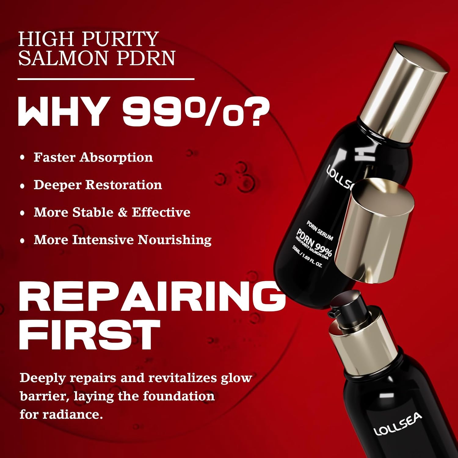 PDRN Serum, 99% Purity Salmon DNA Anti-aging Glow Serum with Ceramide NP for Firming & Plumping, Barrier Repairing, Intensive Moisturizing & Hydrating 50ml / 1.69 fl. oz